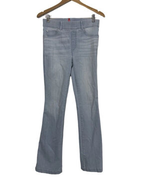 Spanx Flare Denim Pull On Jeans MED Blue Light Wash Stretch $148 Comfort Boho